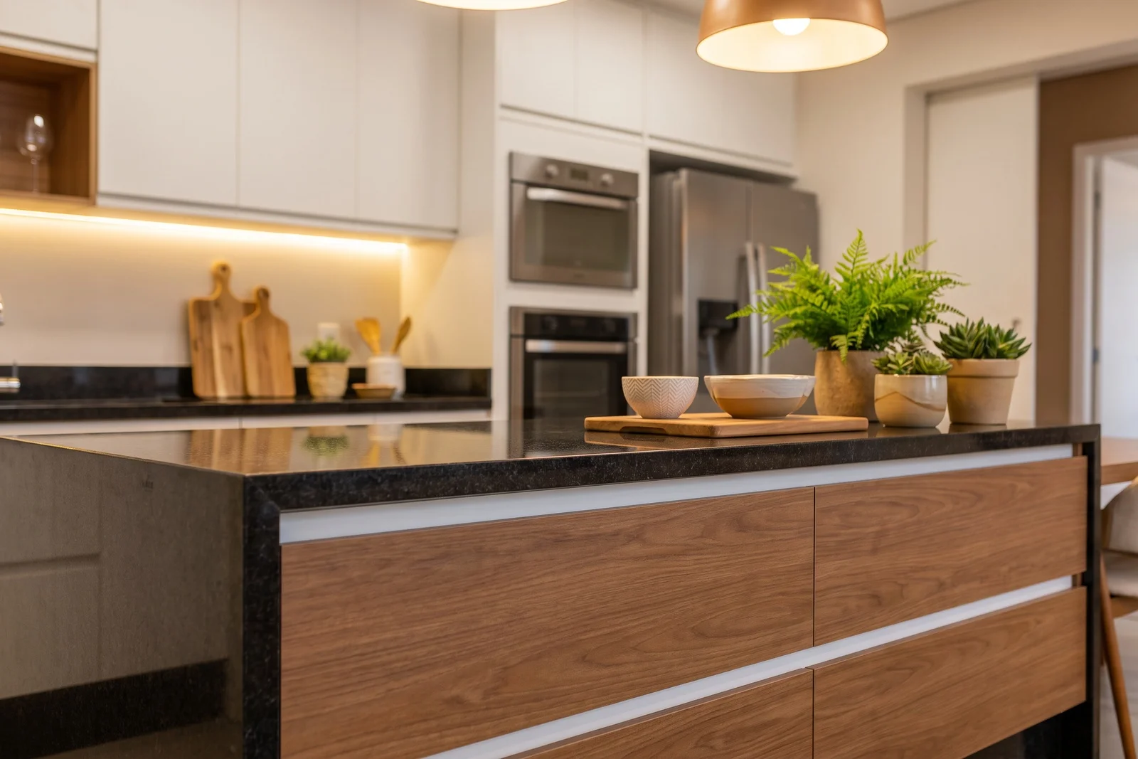 balcao planejado cozinha em madeira, projeto Moveleiros