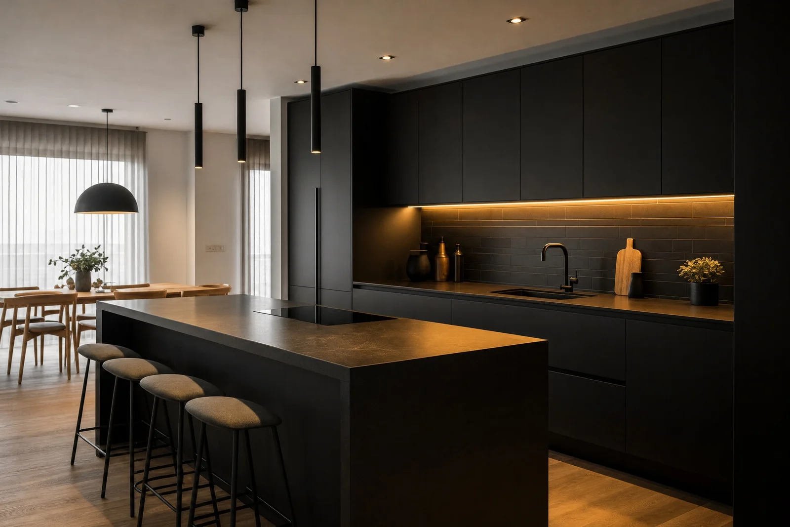 cozinha planejada preta em madeira, projeto Moveleiros