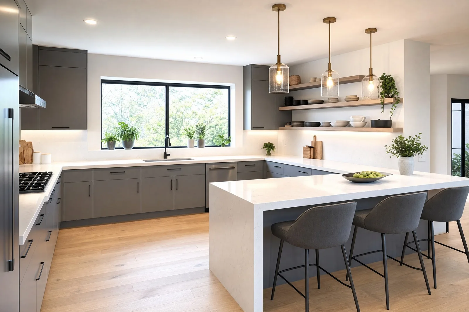 cozinhas modernas com bancada em madeira, projeto Moveleiros