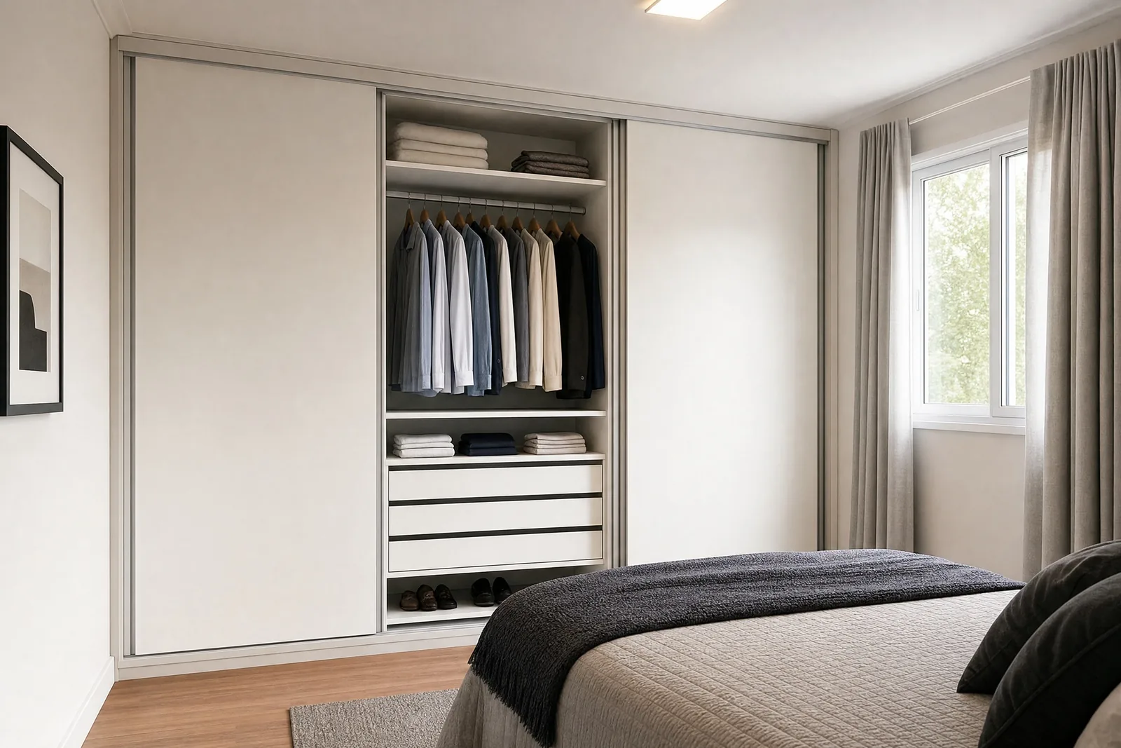 guarda roupa planejado casal preço em madeira, projeto Moveleiros