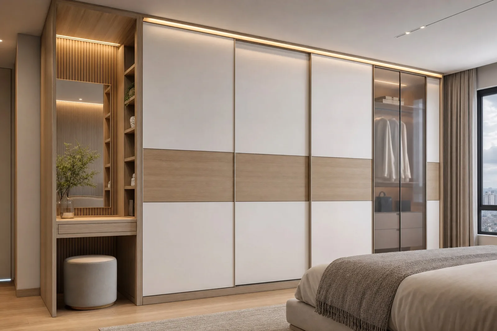 guarda roupa planejado moderno em madeira, projeto Moveleiros