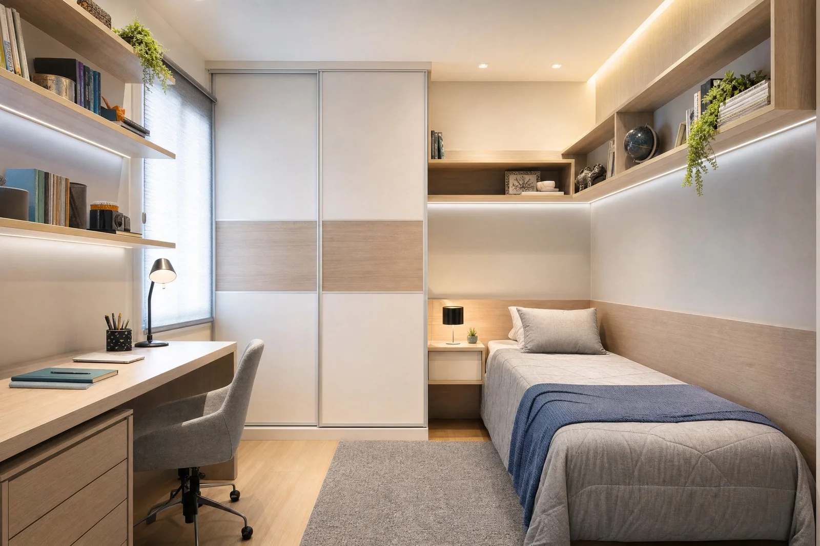 moveis planejados quarto solteiro em madeira, projeto Moveleiros
