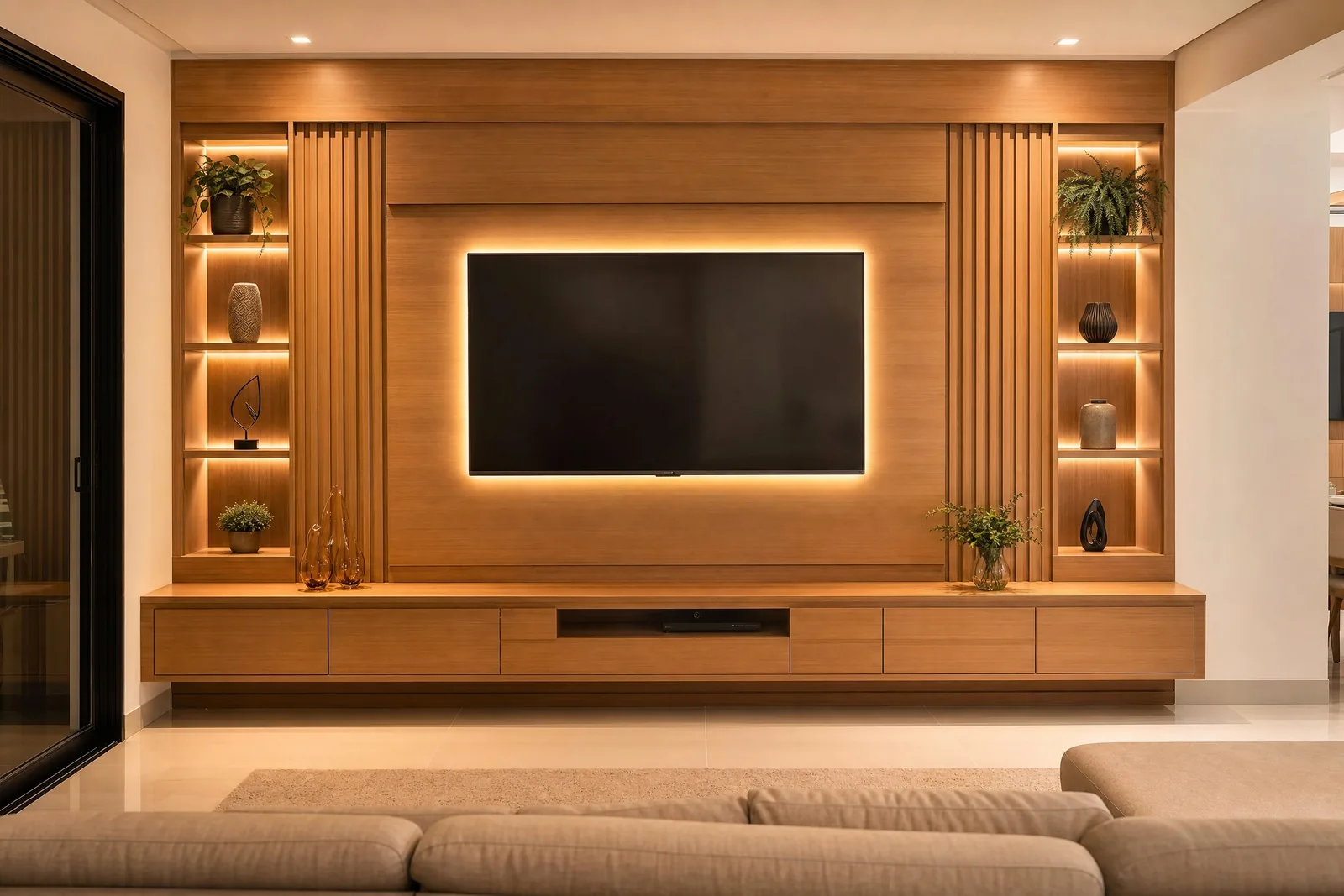 Painel para Sala Planejado Moderno em madeira, projeto Moveleiros