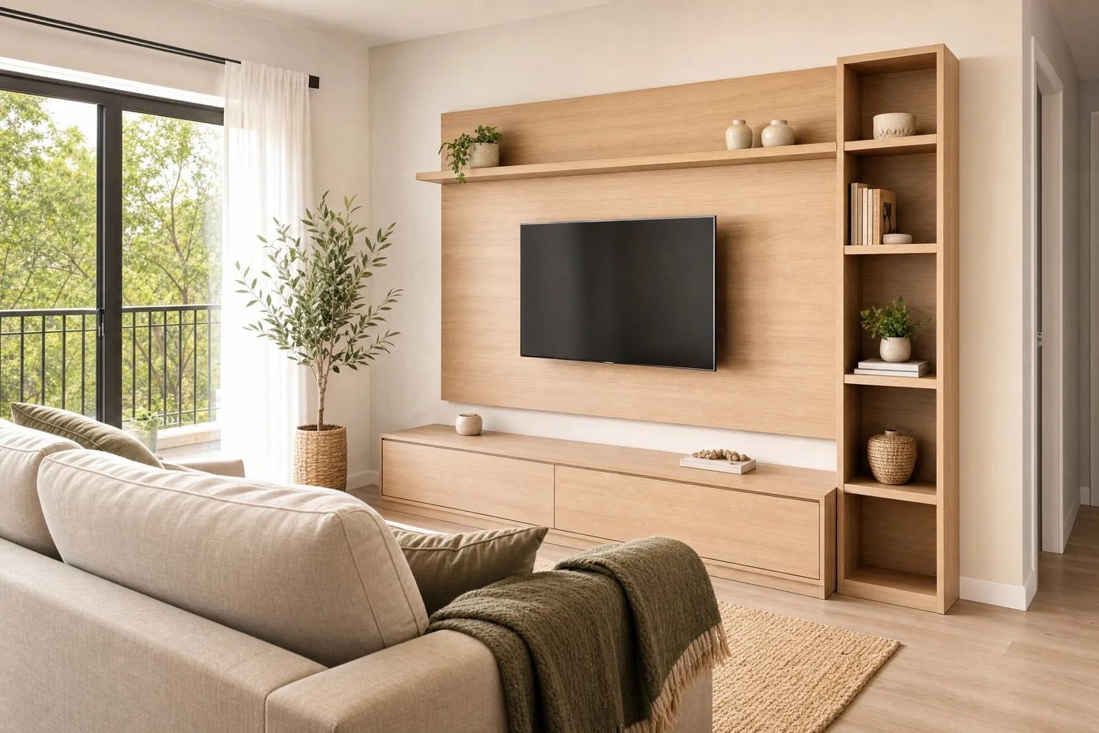 Painel Planejado para Sala em madeira, projeto Moveleiros