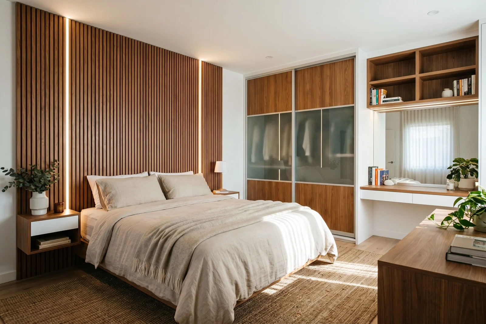 quarto sob medida casal em madeira, projeto Moveleiros