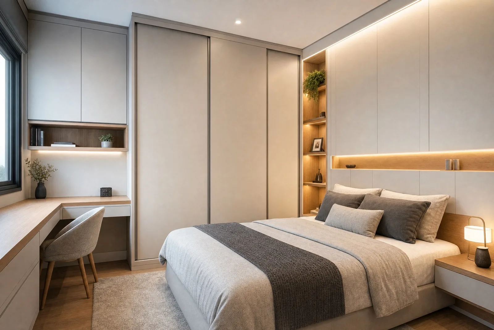 quarto sob medida em madeira, projeto Moveleiros